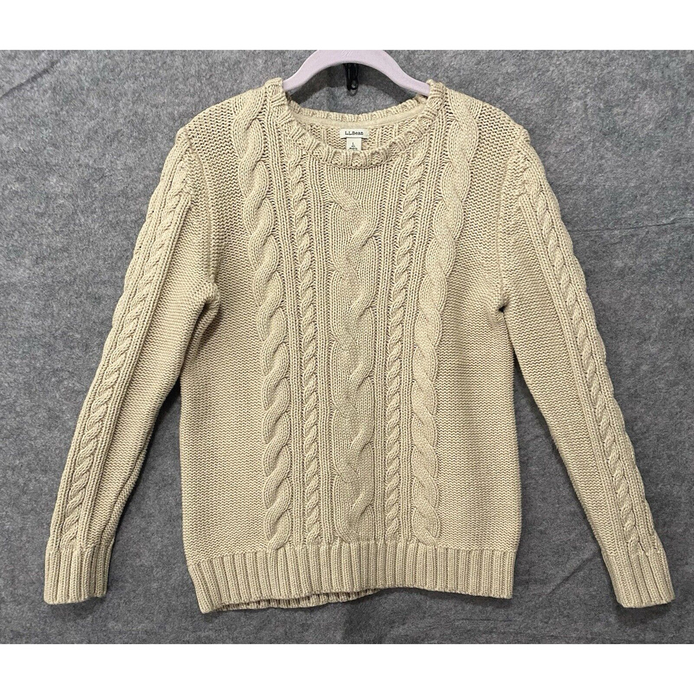 L.L. Bean Cream Crew Neck Cable Knit Sweater